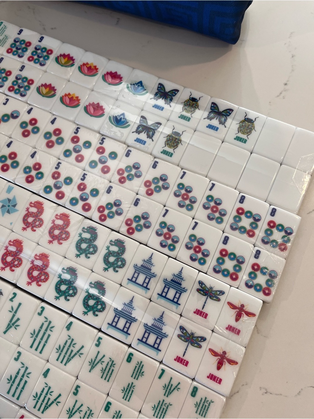 NWT Jonathan Adler Mahjong Tile Set w/ Matching Tassel Tile Bag Blue Teal & Dice - Picture 7 of 12